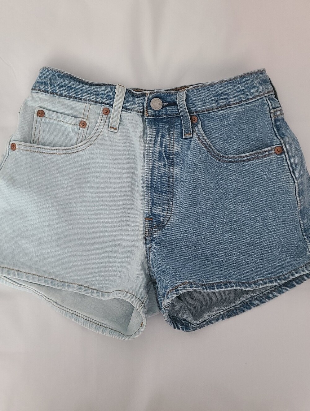 Levi's 501 Denim Shorts Size 25 Two Tone Jeans Button Fly High Rise Cut Offs